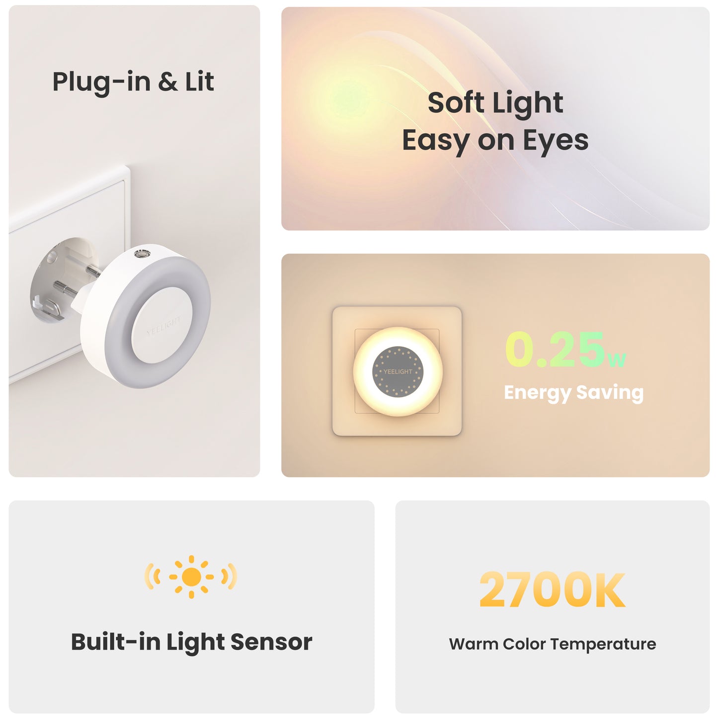 Veghe Yeelight Plug-in Nightlight, 0.25W, 2700K, αισθητήρας, λευκό YLYYD-0021