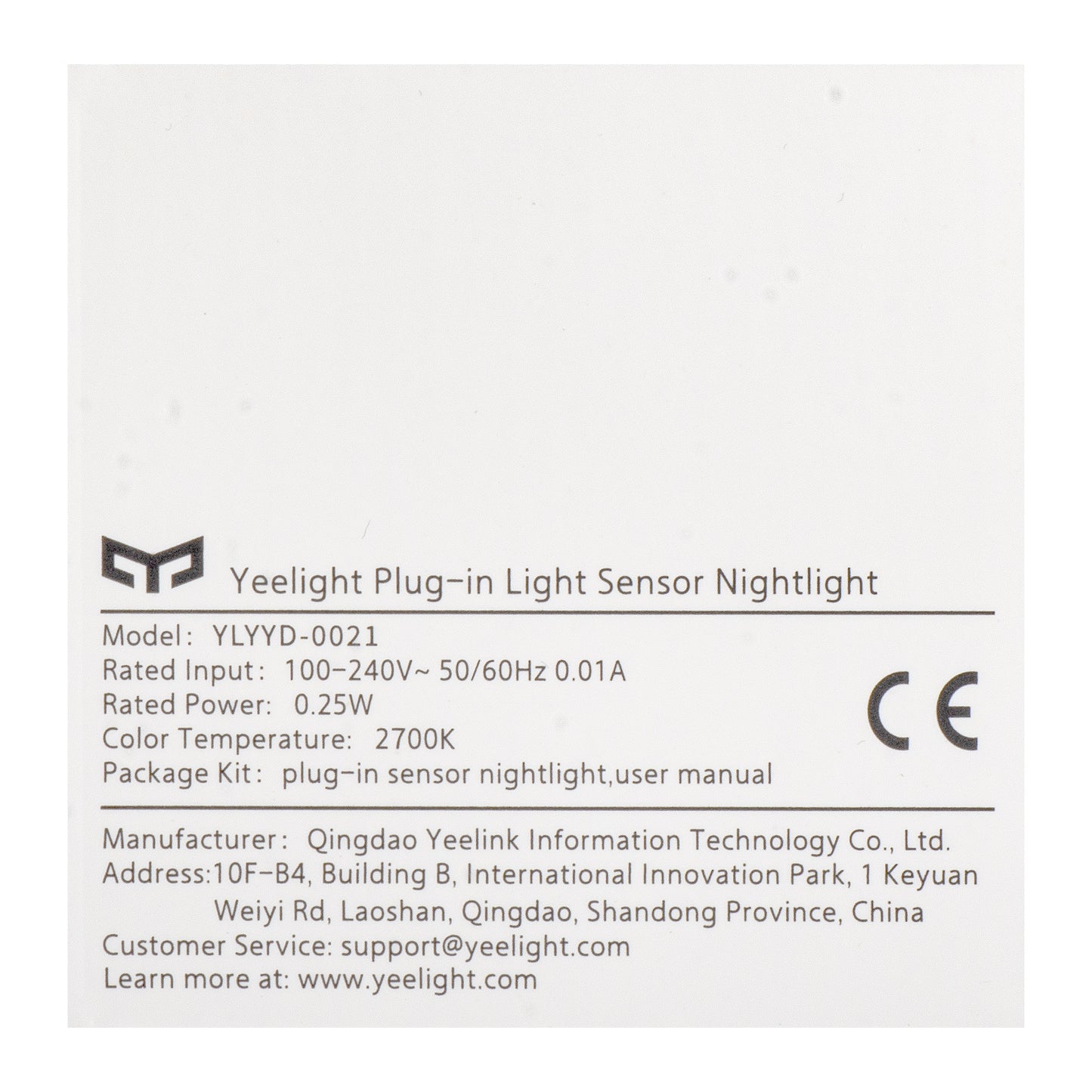 Veghe Yeelight Plug-in Nightlight, 0.25W, 2700K, αισθητήρας, λευκό YLYYD-0021