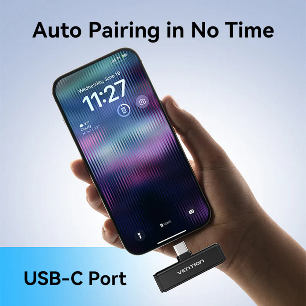 Lavaliera Vention Clip-On, USB-C, Σετ 2 τεμαχίων, Μαύρη