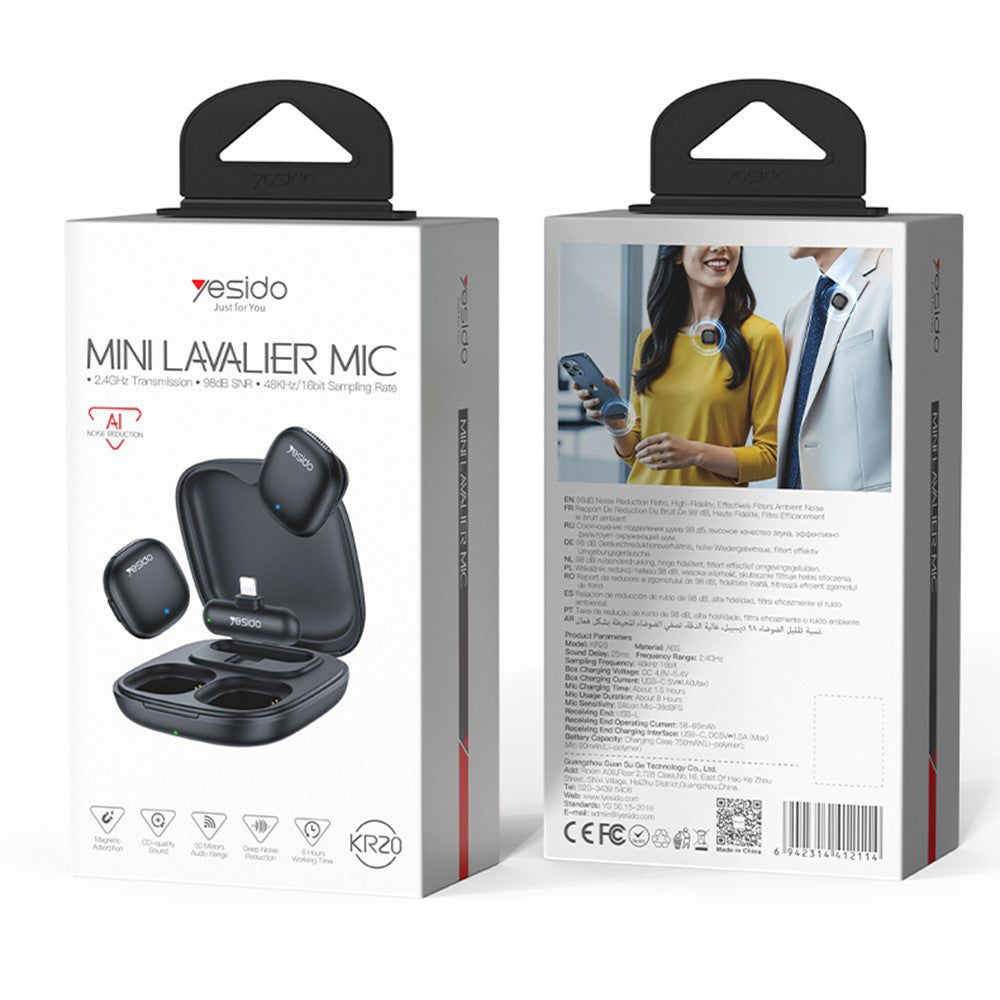 Lavaliera Yesido KR20, Lightning, Σετ 2 τεμάχια, Μαύρη