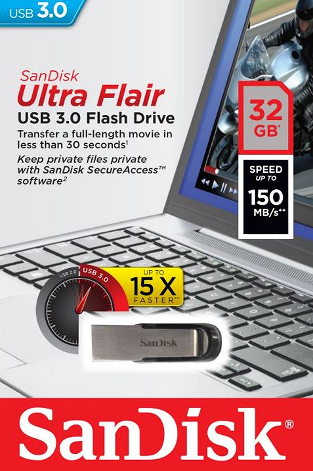 Εξωτερική Μνήμη USB-A 3.0 SanDisk Ultra Flair, 32Gb SDCZ73-032G-G46