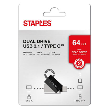 Εξωτερική Μνήμη USB-A 3.1 / USB-C Staples K23, 64Gb EKMMD64GK233CST
