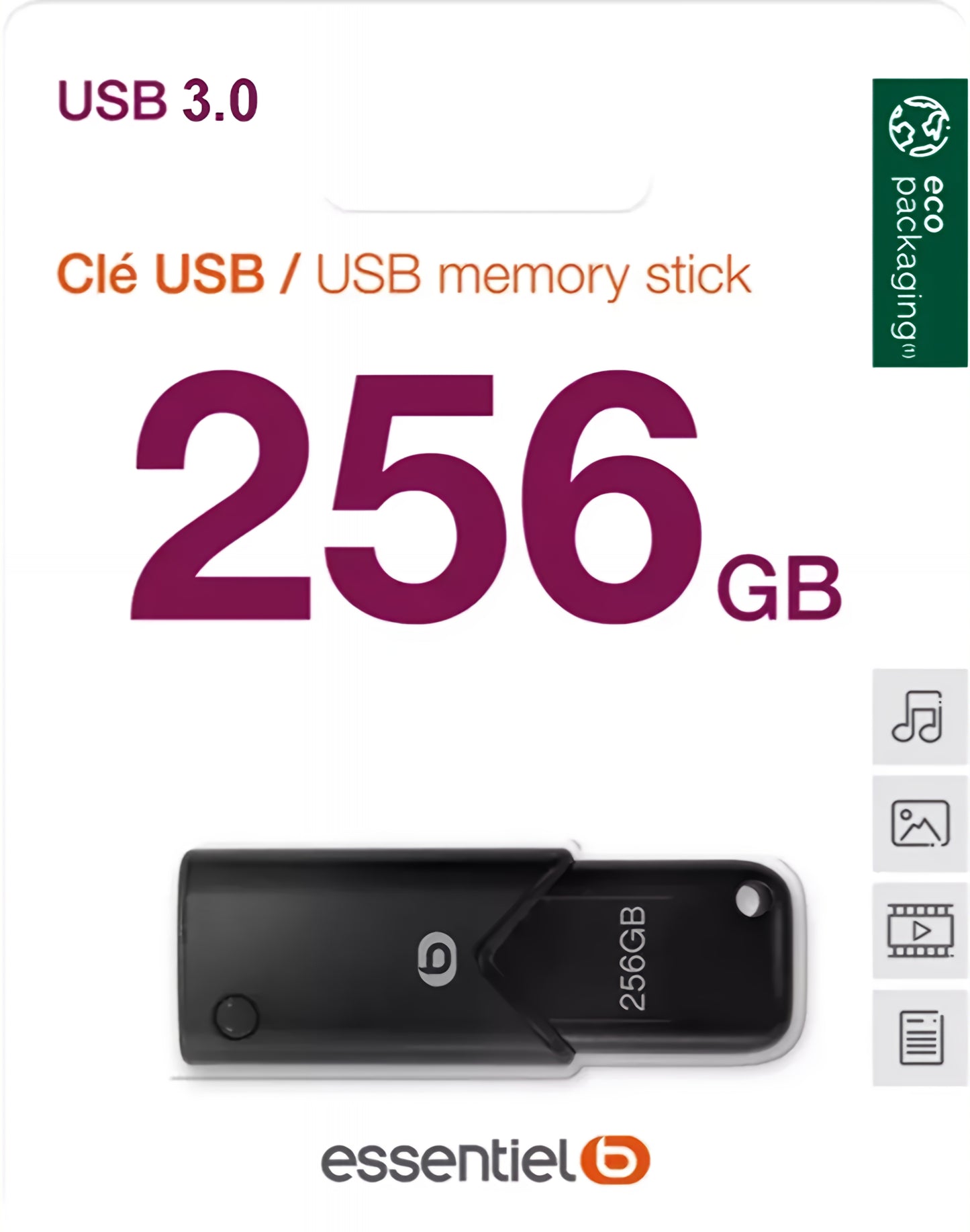 Εξωτερική Μνήμη USB-A 3.2 Essentiel-B B120, 256Gb EKMMD256123EB