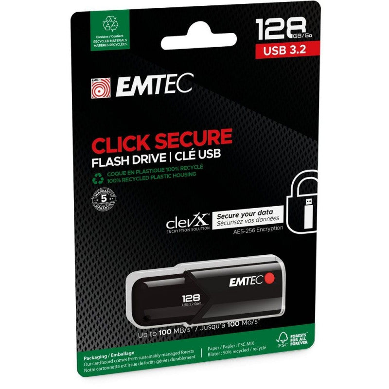 Εξωτερική Μνήμη USB-A 3.2 Emtec B120 Click Secure, 128Gb ECMMD128GB123