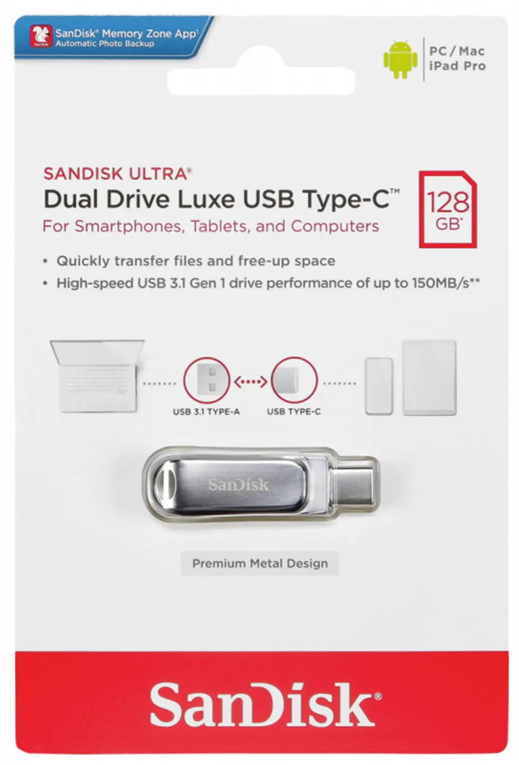 Εξωτερική Μνήμη USB-A 3.2 / USB-C SanDisk Ultra Luxe Dual Drive, 128Gb SDDDC4-128G-G46
