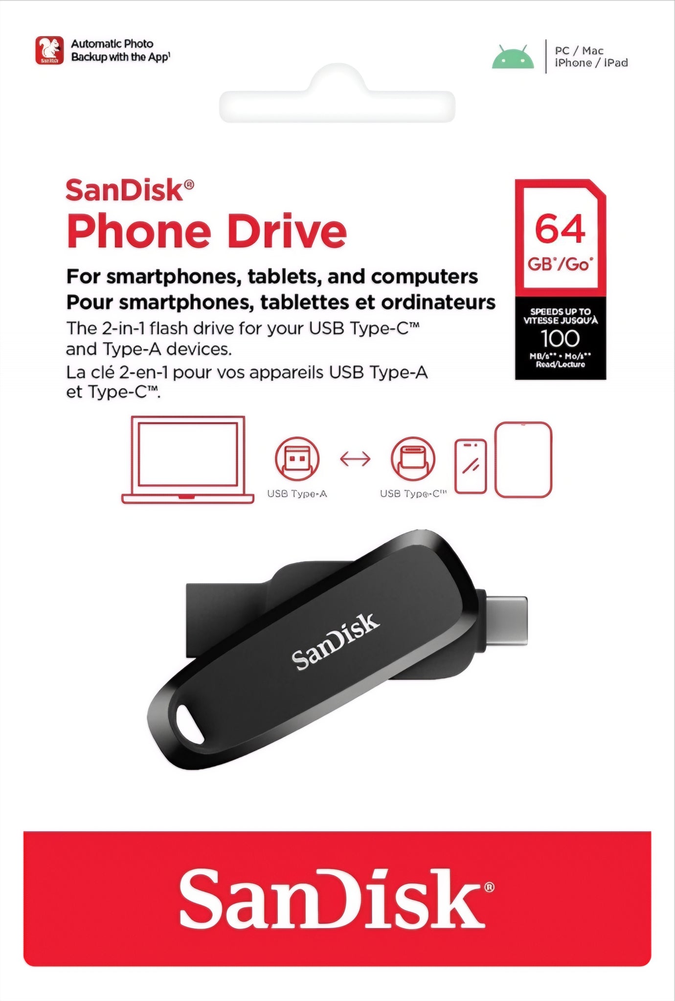 Εξωτερική Μνήμη USB-A 3.2 / USB-C SanDisk Phone Drive, 64Gb SDDDC6-064G-G46