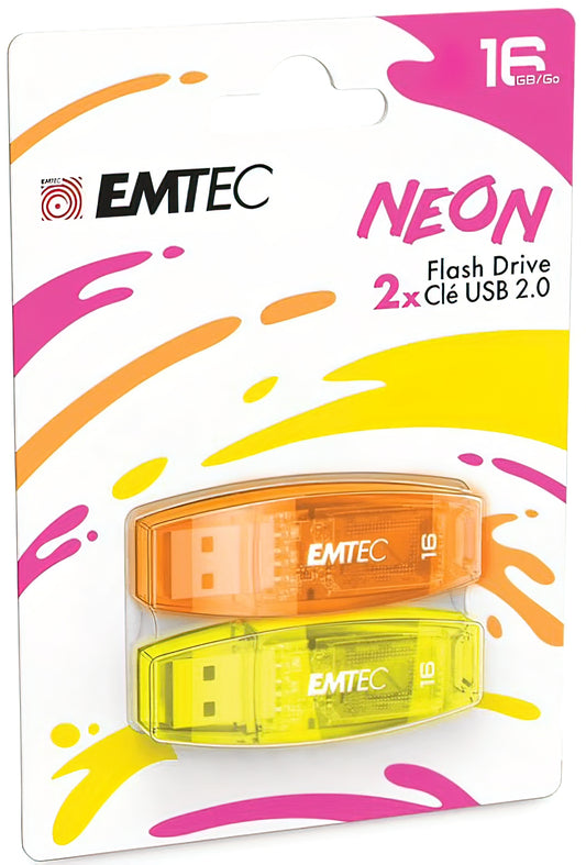 Εξωτερική Μνήμη USB-A Emtec C410 Neon, 16Gb, Σετ 2 τεμαχίων ECMMD16GC41