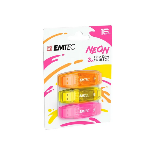 Εξωτερική Μνήμη USB-A Emtec C410 Neon, 16Gb, Σετ 3 τεμαχίων ECMMD16GC41