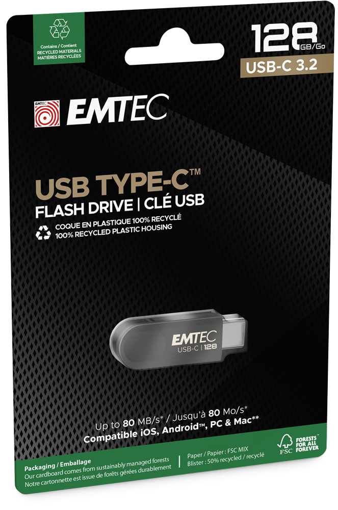 External USB-C Memory Emtec C280 Single, 128Gb ECMMD128GC2