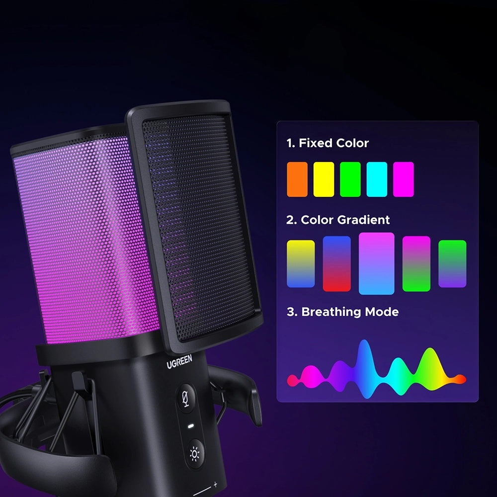 Μικρόφωνο Cardioid UGREEN CM581 (65629), RGB, USB-C, 1.5m, Μαύρο