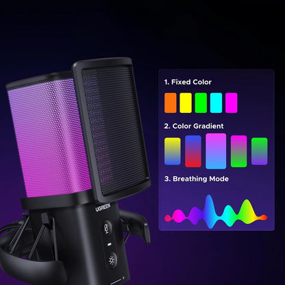 Μικρόφωνο Cardioid UGREEN CM581 (65629), RGB, USB-C, 1.5m, Μαύρο