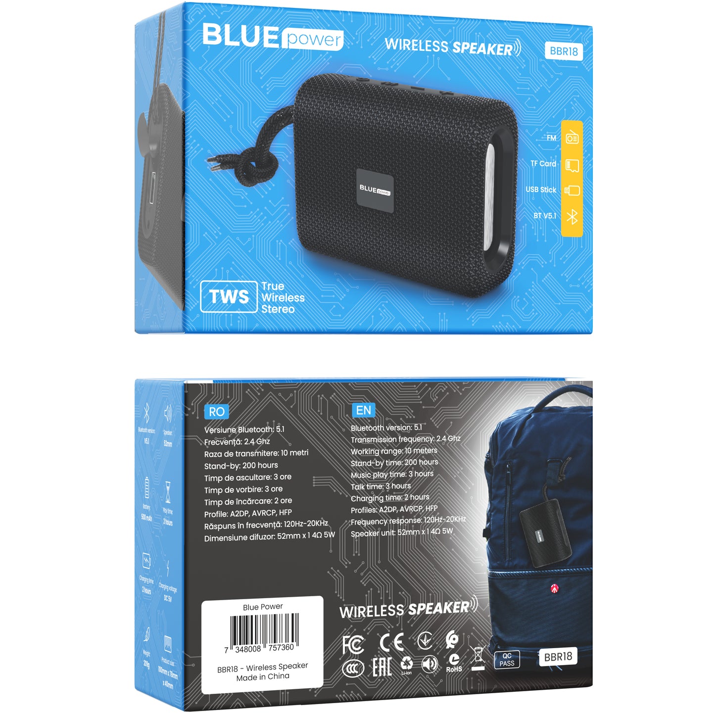 BLUE Power BBR18 Encourage Αθλητικό φορητό ηχείο Bluetooth, 5W, TWS, Μαύρο