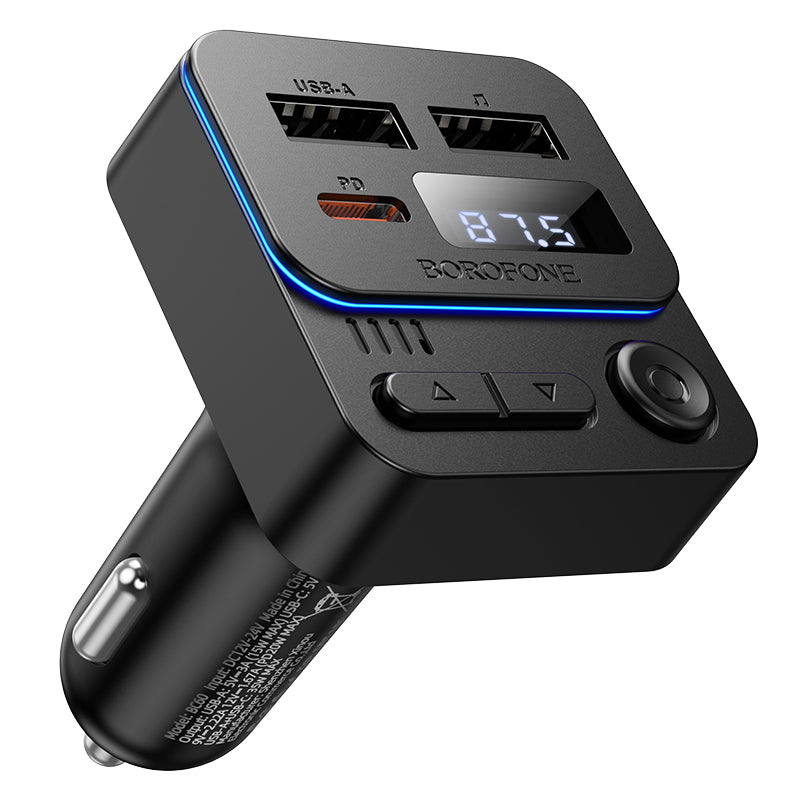 Modulator FM Bluetooth Borofone BC60 Hero, 2 x USB-A - 1 x USB-C