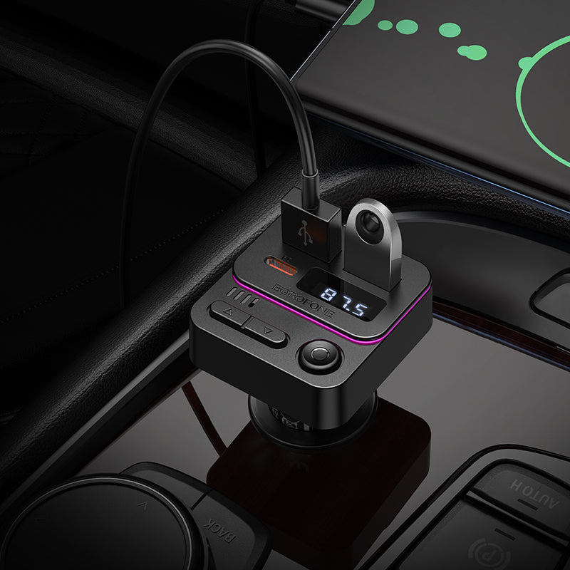 Modulator FM Bluetooth Borofone BC60 Hero, 2 x USB-A - 1 x USB-C