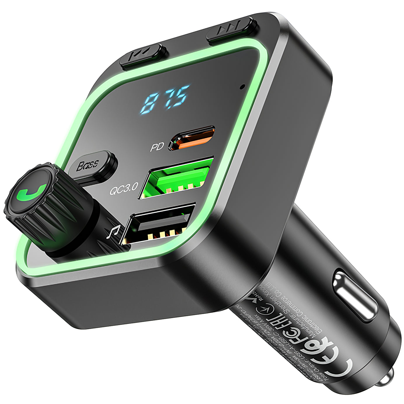 Διαμορφωτής Bluetooth FM BC53 Highway, 2 x USB-A - 1 x USB-C 