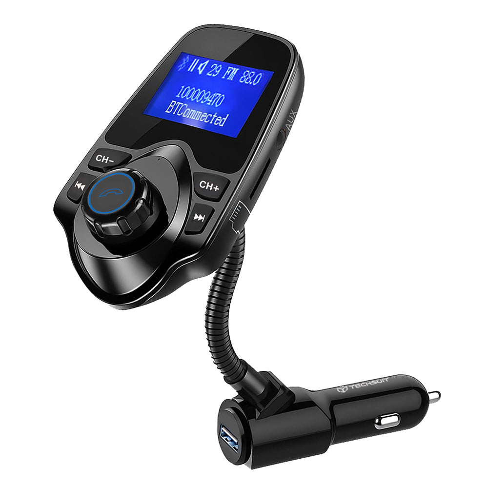 Modulator FM Bluetooth Techsuit MFM4, 1 x USB-A - 1 x 3.5mm - 1 x microSD, Μαύρο