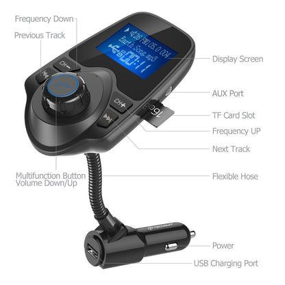 Modulator FM Bluetooth Techsuit MFM4, 1 x USB-A - 1 x 3.5mm - 1 x microSD, Μαύρο