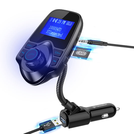 Modulator FM Bluetooth Techsuit MFM4, 1 x USB-A - 1 x 3.5mm - 1 x microSD, Μαύρο