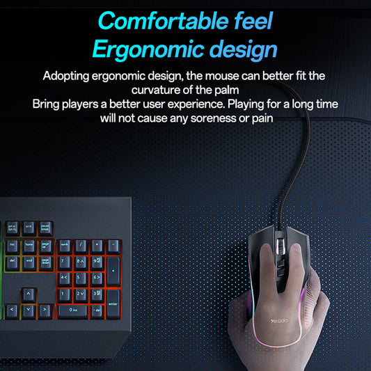 Mouse Gaming Wired USB Yesido KB20, RGB, 1000DPI - 7200DPI, Μαύρο