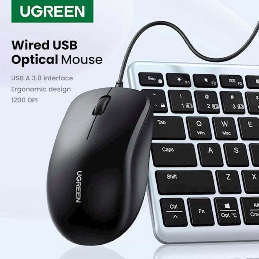 Mouse Wired USB UGREEN MU007, 1200DPI, 1.5m, Μαύρο