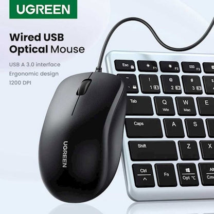 Mouse Wired USB UGREEN MU007, 1200DPI, 1.5m, Μαύρο