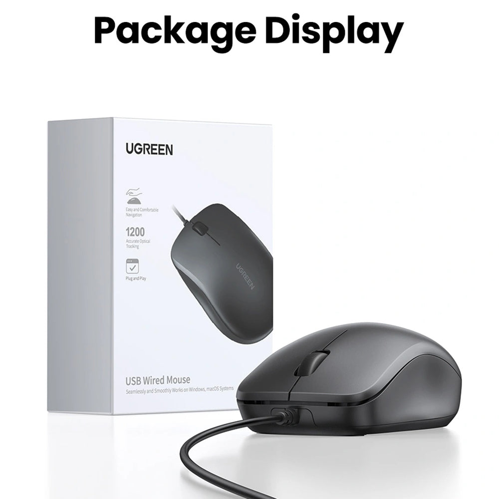 Mouse Wired USB UGREEN MU007, 1200DPI, 1.5m, Μαύρο