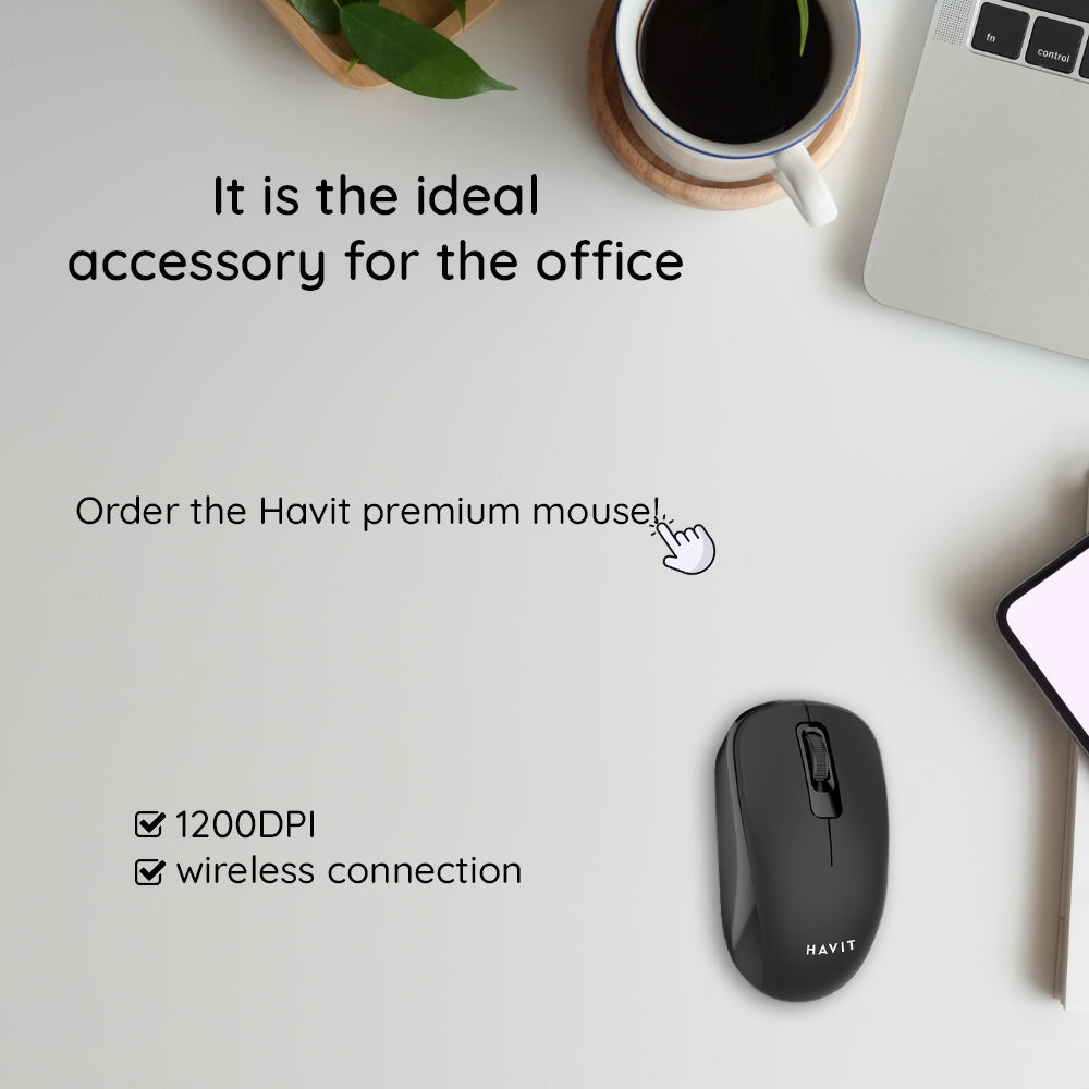 HAVIT MS626GT Wireless Mouse, 1200DPI, Black