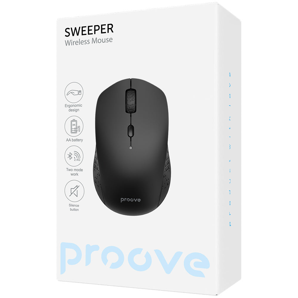 Proove Sweeper Wireless Mouse, 800DPI - 1600DPI, BT / Wi-Fi, Black WMSW00011001