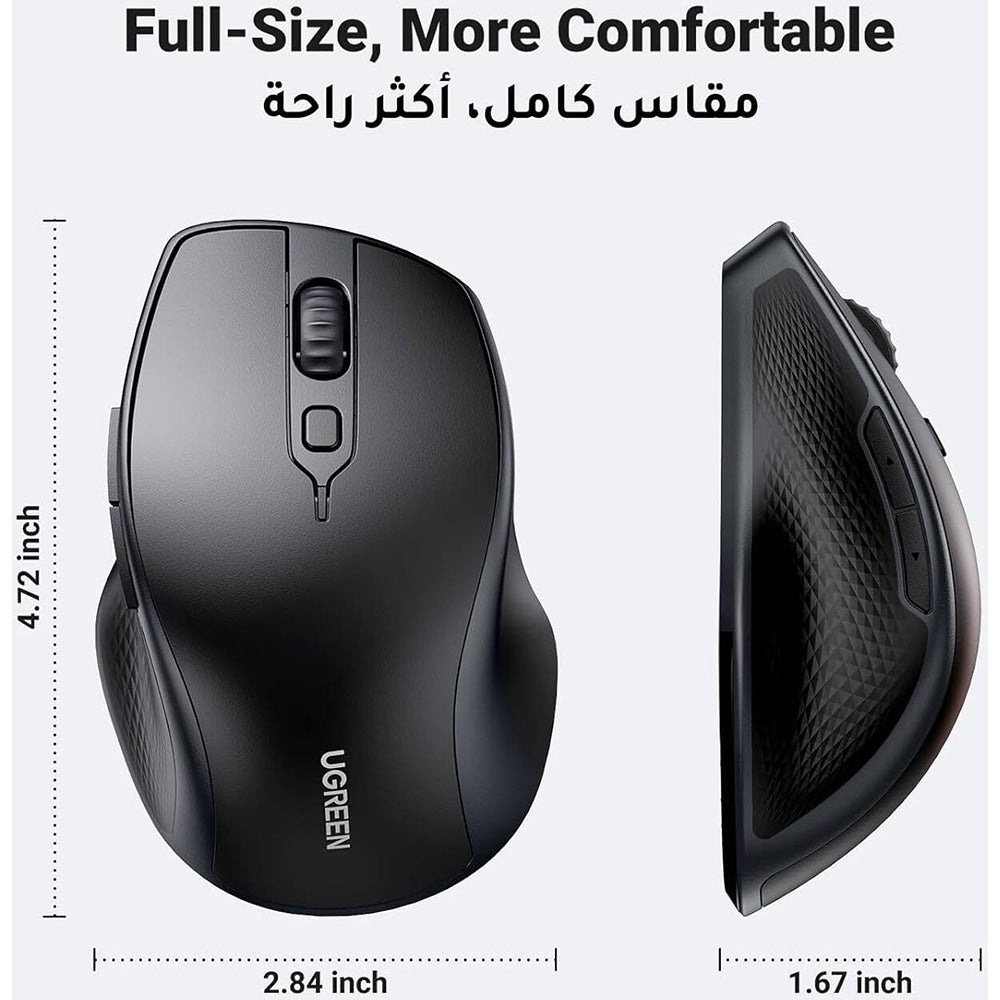 UGREEN MU101 Wireless Mouse, 4000DPI, BT / Wi-Fi, Black
