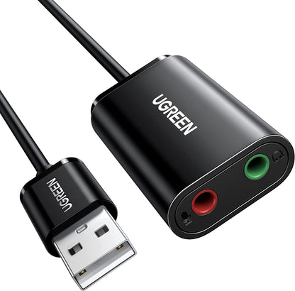 Κάρτα ήχου USB UGREEN US205, 2 x 3.5mm jack, Μαύρο 