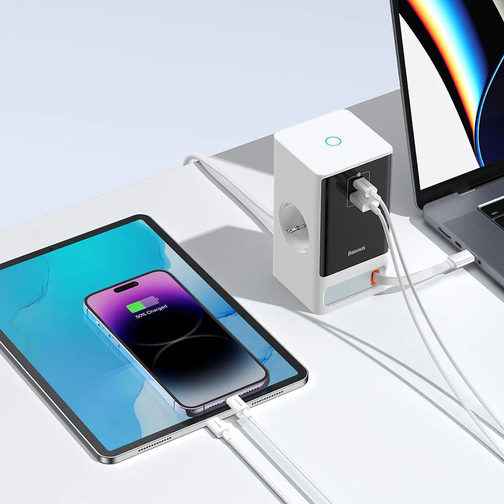 Πολύπριζο Baseus PowerCombo, 1 x Schuko, Λευκό PSLR000602