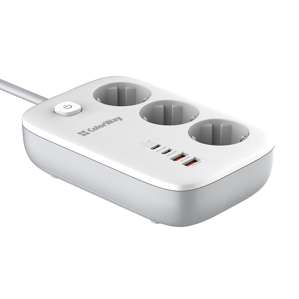Πολύπριζο ColorWay, 3 x Schuko, Λευκό