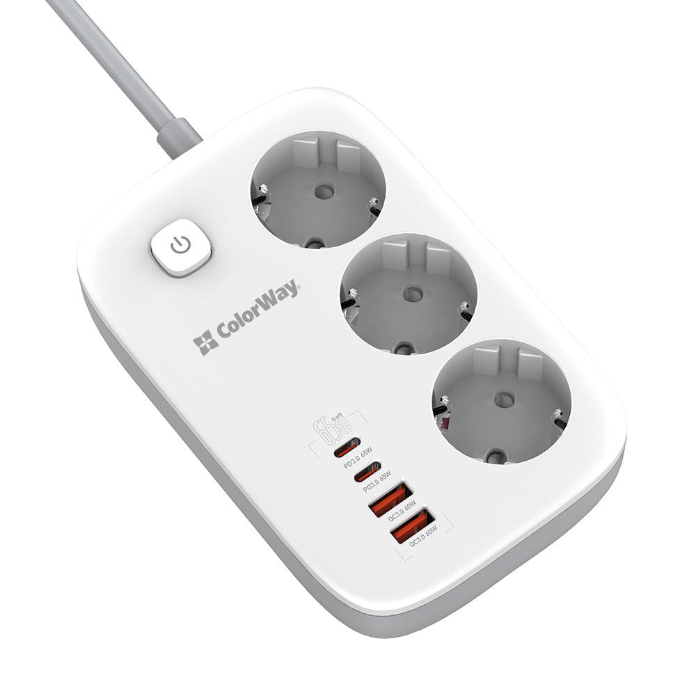 Πολύπριζο ColorWay, 3 x Schuko, Λευκό