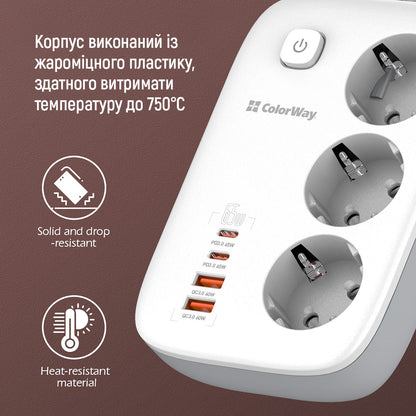 Πολύπριζο ColorWay, 3 x Schuko, Λευκό