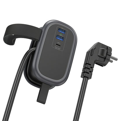 Φορτιστής δικτύου HOCO NS6, 2 x USB-A - 1 x USB-C - 1 x Schuko, Μαύρο