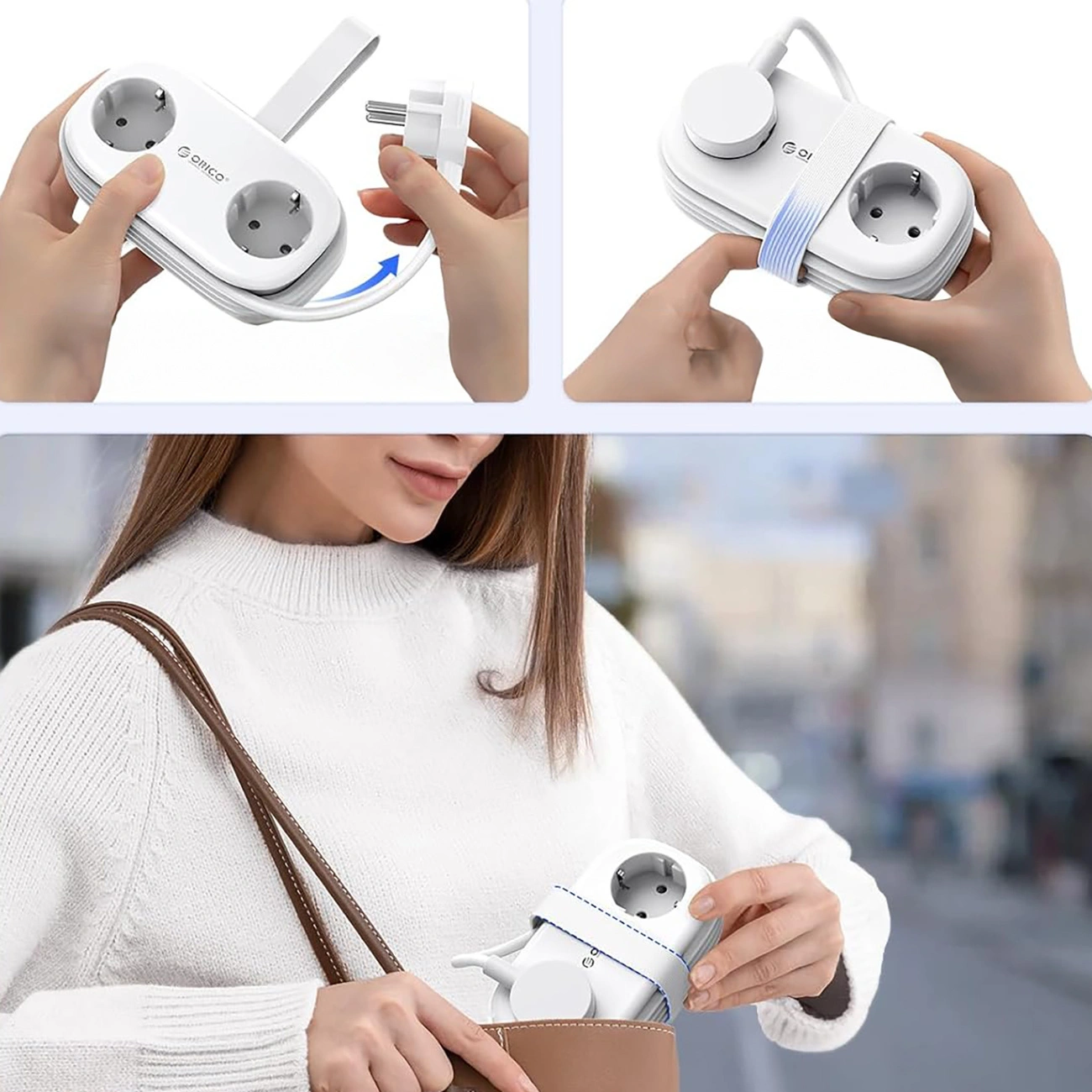 Προέκταση Orico AP3, 2 x Schuko - 2 x USB-A - 2 x USB-C, Λευκό