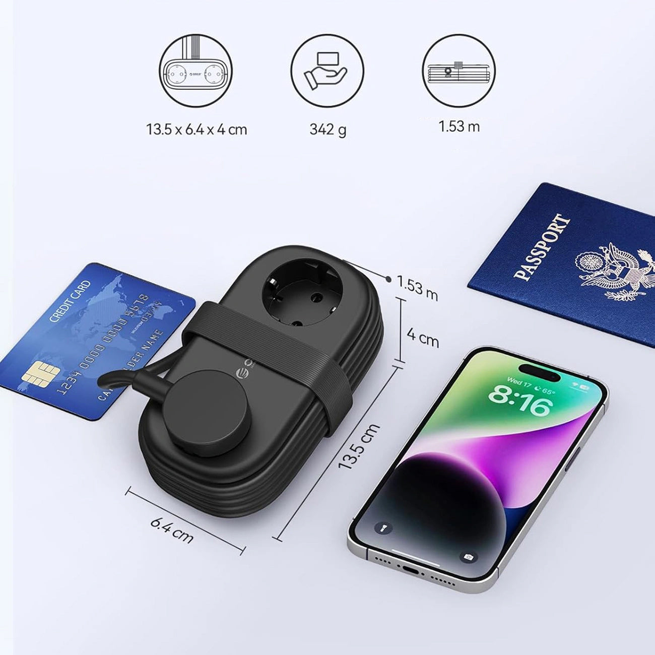 Προέκταση Orico APP, 2 x Schuko - 2 x USB-A - 1 x USB-C, Μαύρο