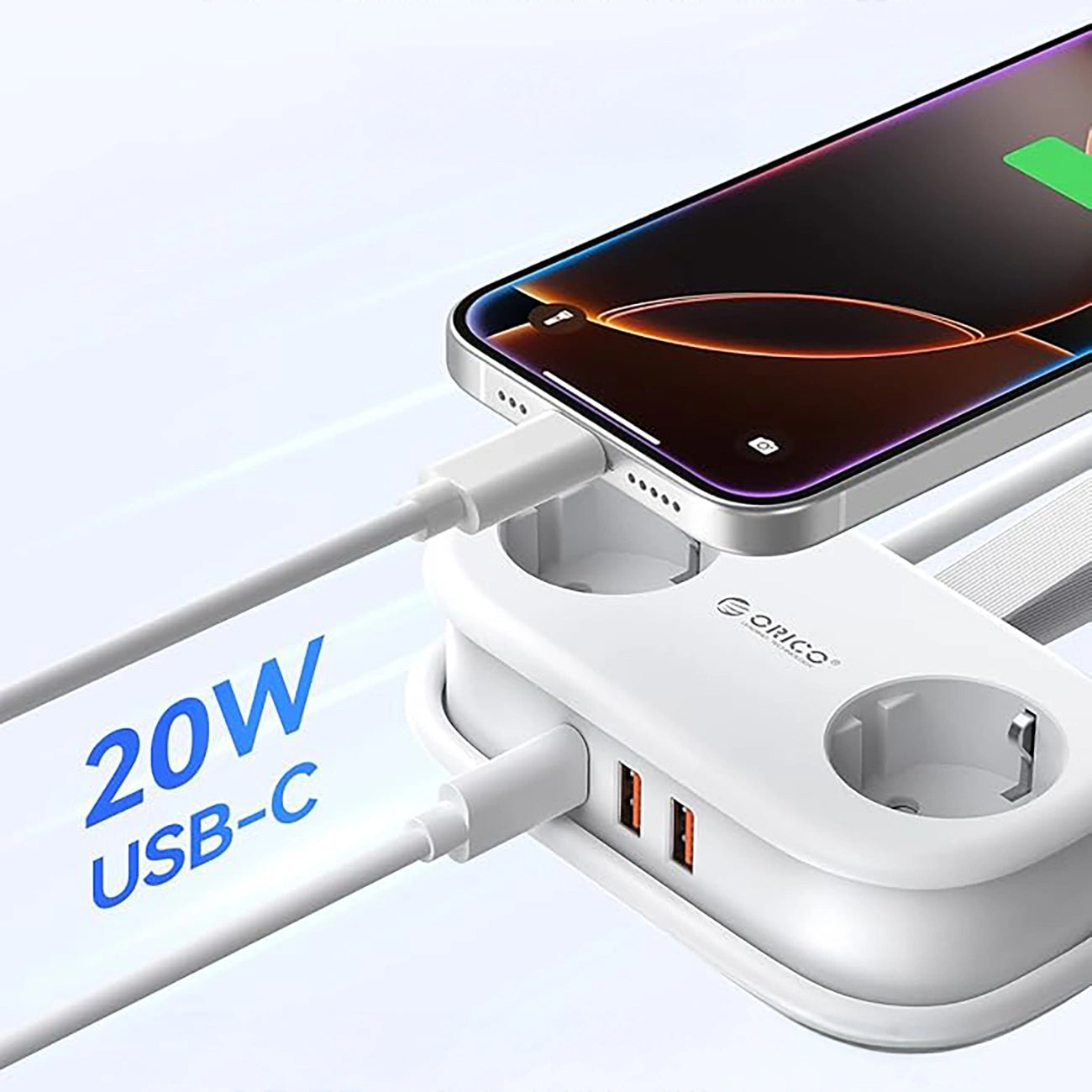 Προέκταση Orico APP, 2 x Schuko - 2 x USB-A - 1 x USB-C, Λευκό