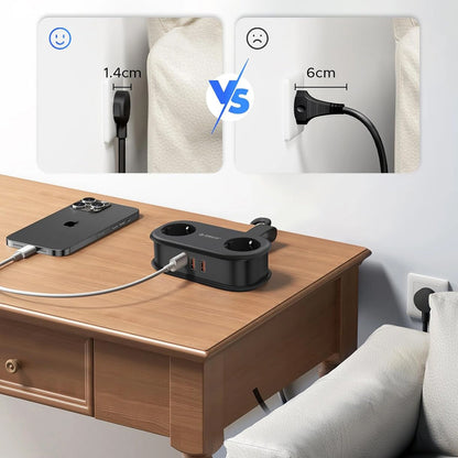 Προέκταση Orico APP, 2 x Schuko - 2 x USB-A - 1 x USB-C, Μαύρο