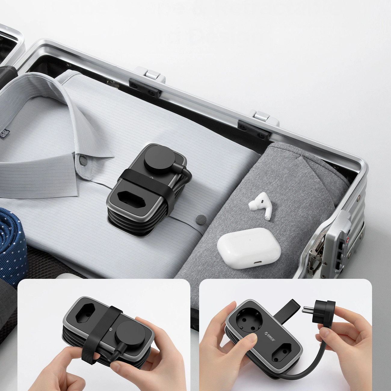 Προέκταση Orico APP, 1 x Schuko - 1 x Πρίζα - 2 x USB-A - 1 x USB-C, Μαύρο Γκρι