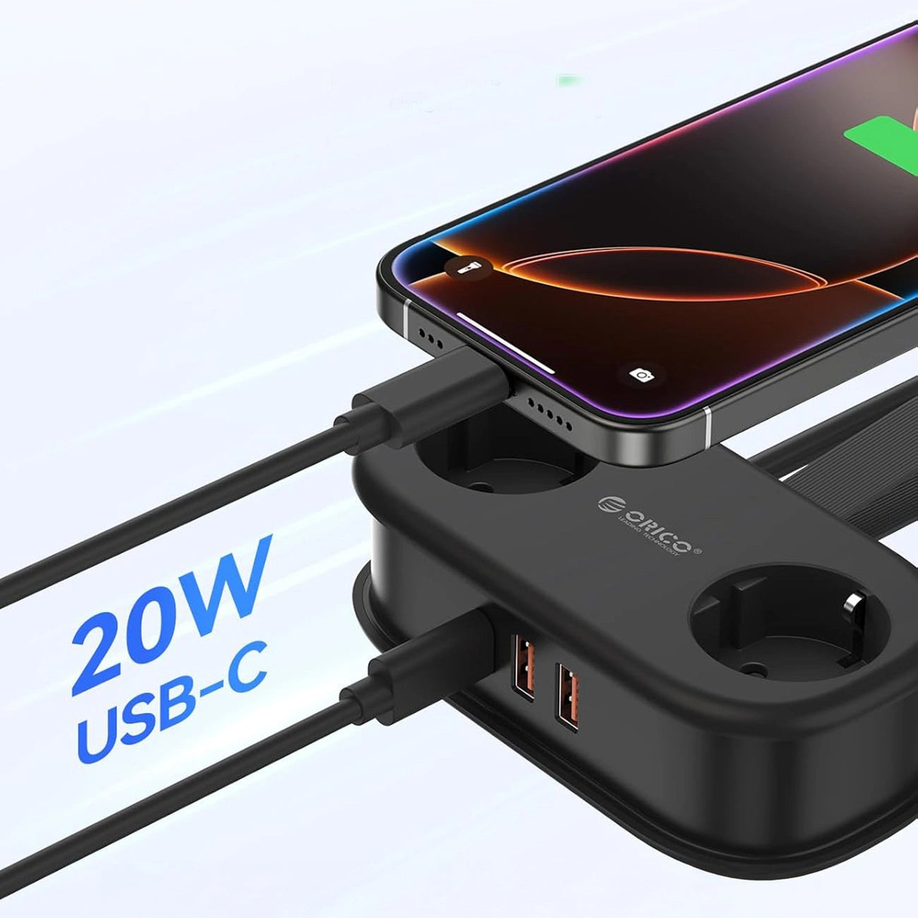 Προέκταση Orico APP, 2 x Schuko - 2 x USB-A - 1 x USB-C, Μαύρο