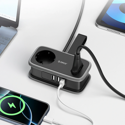 Προέκταση Orico APP, 1 x Schuko - 1 x Πρίζα - 2 x USB-A - 1 x USB-C, Μαύρο Γκρι