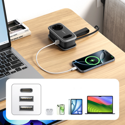Προέκταση Orico APP, 1 x Schuko - 1 x Πρίζα - 2 x USB-A - 1 x USB-C, Μαύρο Γκρι