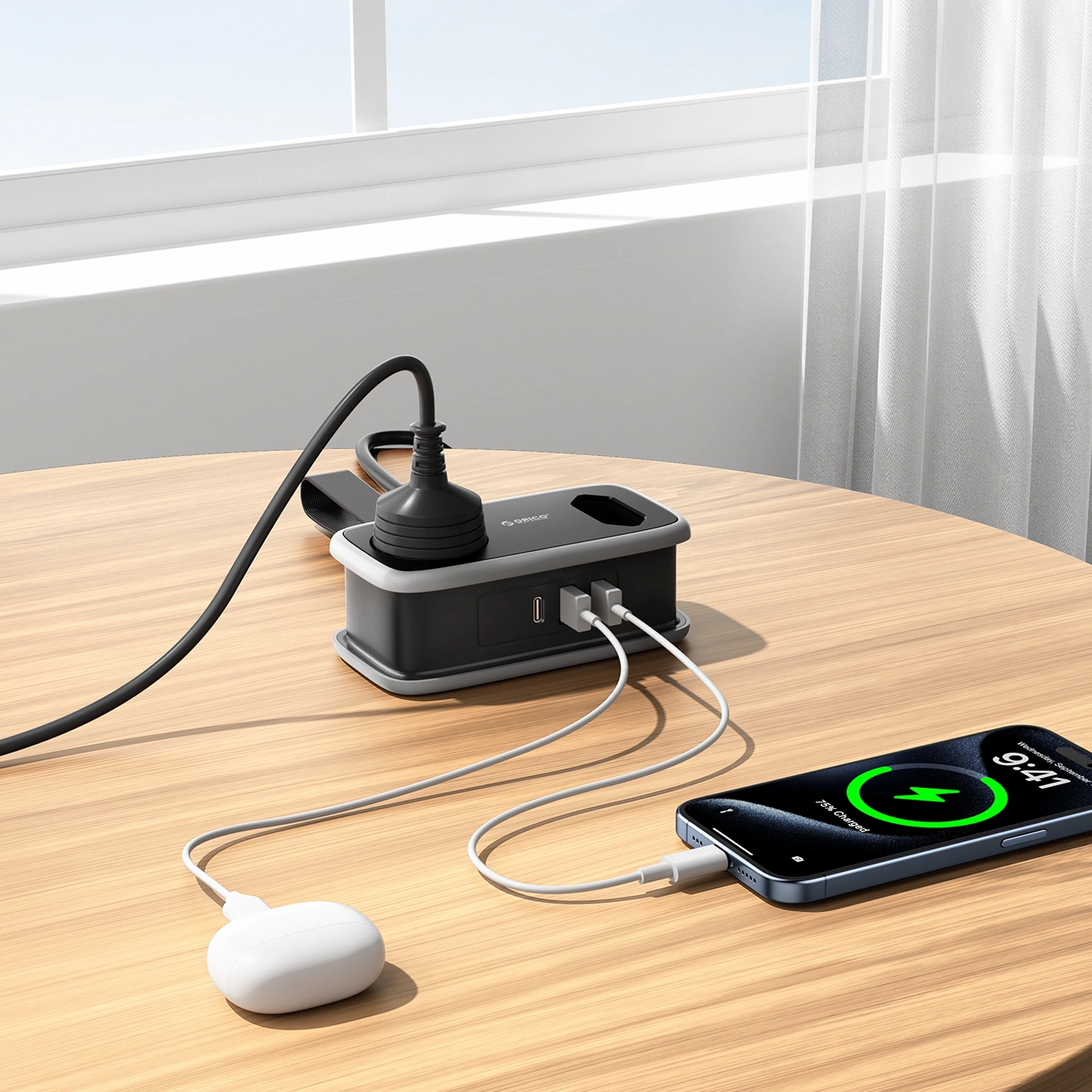 Προέκταση Orico APP, 1 x Schuko - 1 x Πρίζα - 2 x USB-A - 1 x USB-C, Μαύρο Γκρι