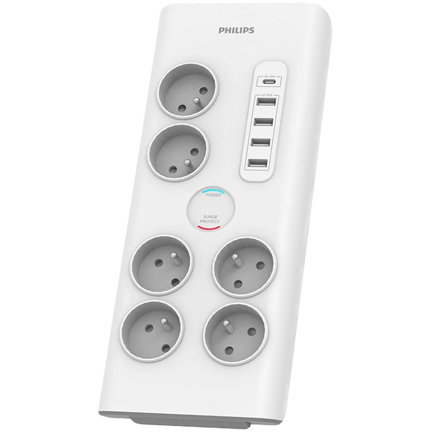 Φορτιστής δικτύου Philips, 4 x USB-A - 1 x USB-C - 6 x Schuko, λευκό PHIL-SPN7060WA/60 