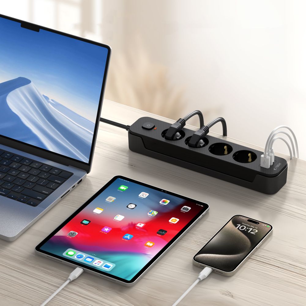 Φορτιστής δικτύου Tech-Protect PCL4X3, 2 x USB-A - 1 x USB-C - 4 x Schuko, Μαύρο 