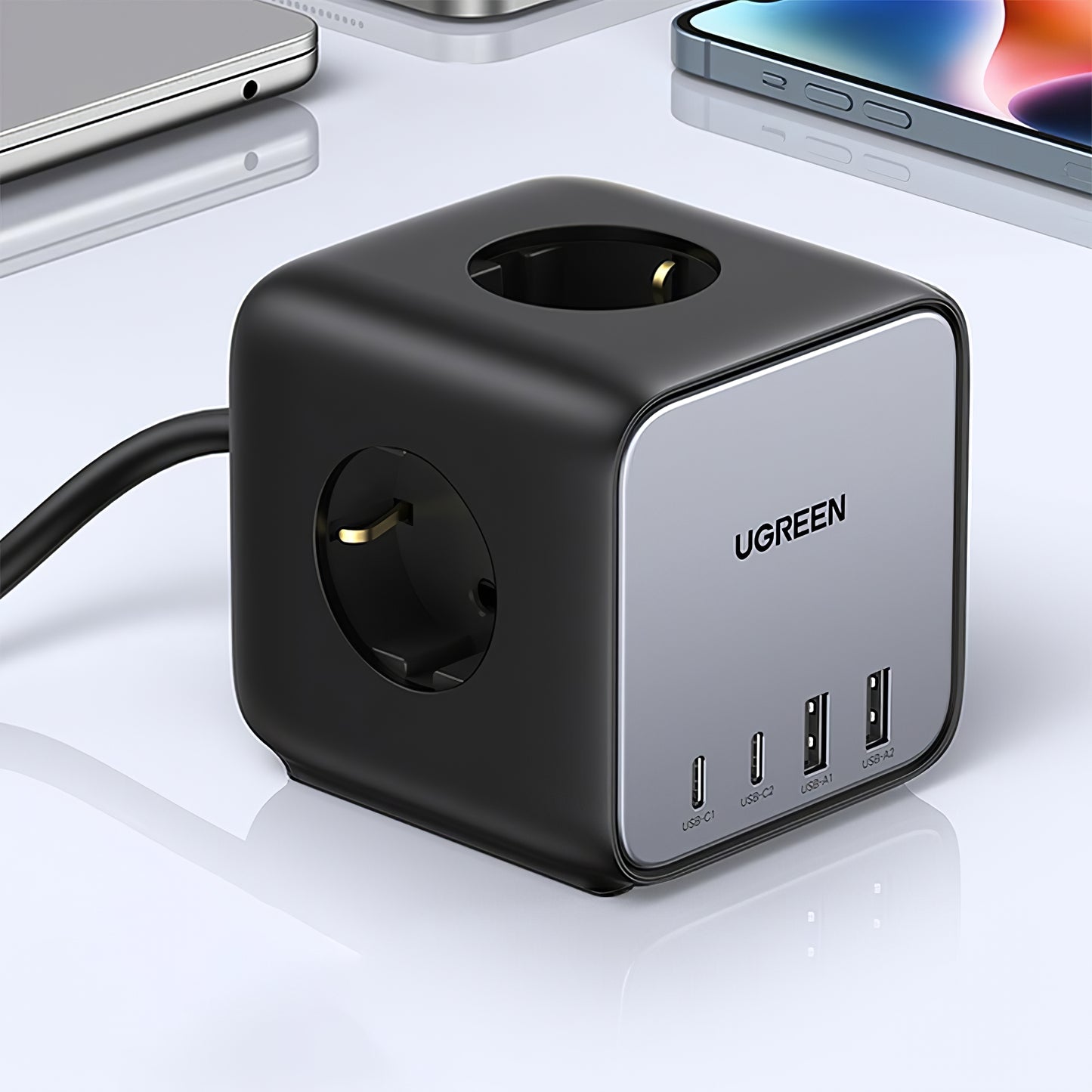 Φορτιστής δικτύου UGREEN CD268, 65W, 4.5A, 2 x USB-A - 2 x USB-C - 3 x Schuko, Γκρι