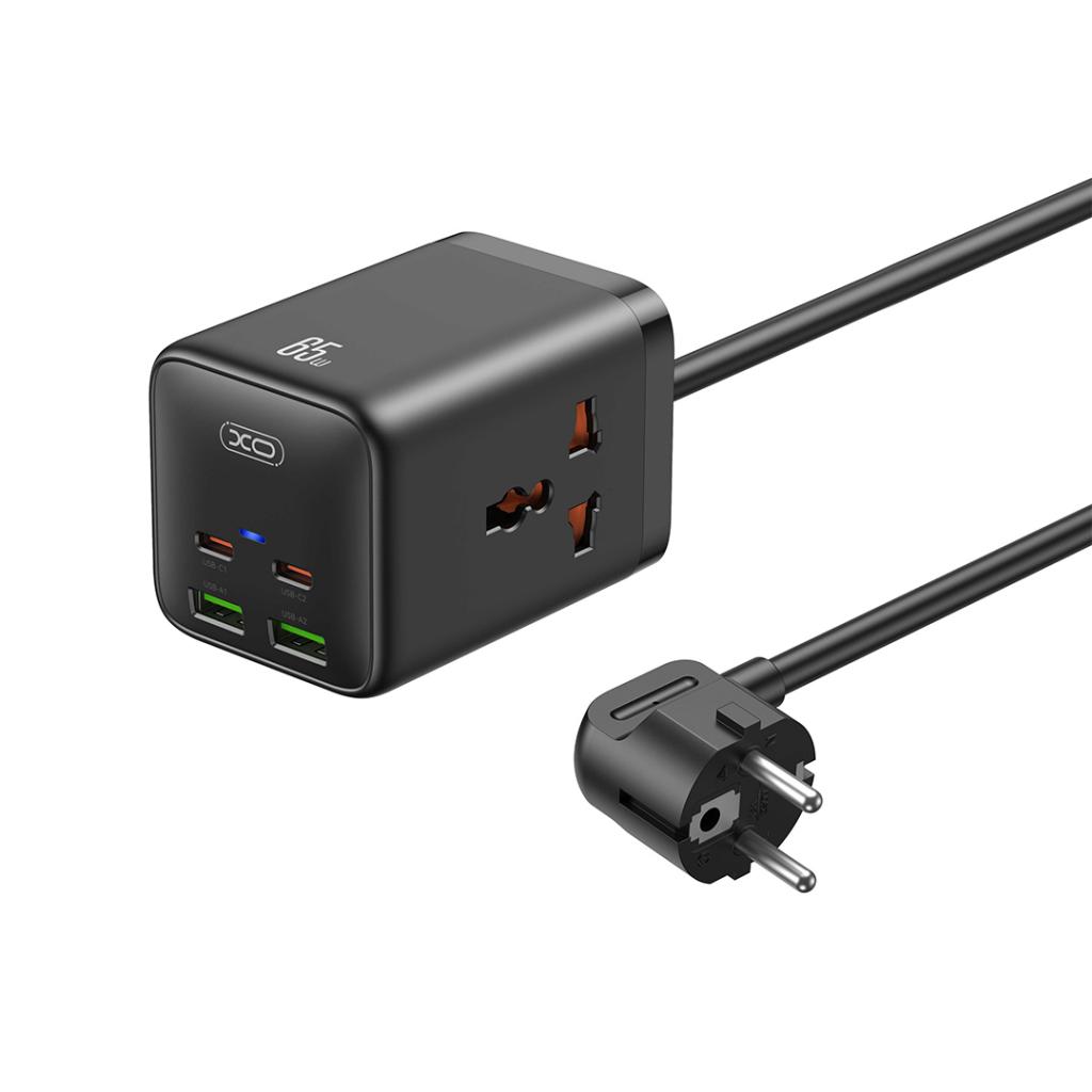 XO Design WL24 Extension Cord, 2 x Socket, Black