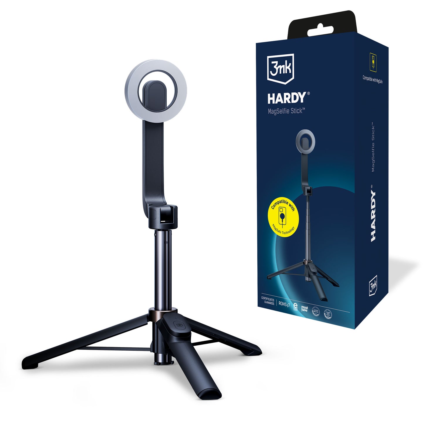 Selfie Stick Bluetooth 3MK Hardy MagSelfie, Παγκόσμιος, Μαύρο