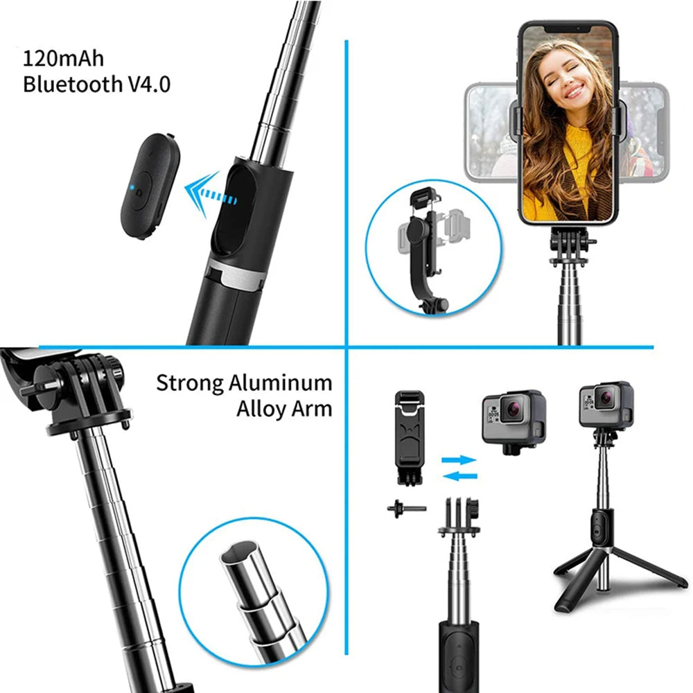 Selfie Stick Bluetooth Techsuit Q02, Παγκόσμιος, Μαύρο